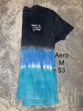 Aeropostale Ombre Tie-Dye Tee in Black and Blue-Teal